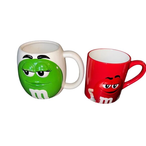 Set Of Two M&Ms Character Mugs - Green & Red 3D Design Galerie Brand Ceramic 12 - Picture 1 of 14